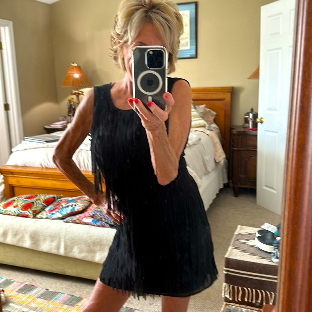 Miami Black Mini Fringe Dress. Size Small. Lined